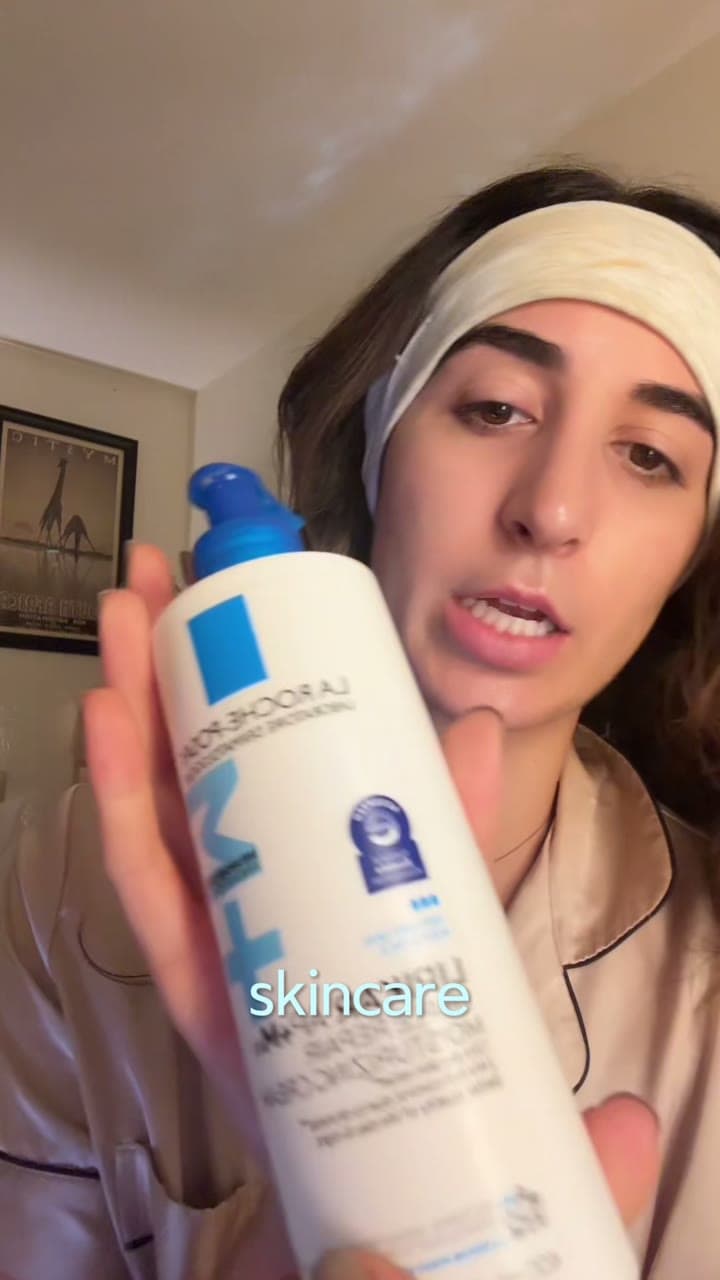 Makenna talking to camera about La Roche-Posay skincare and glass skin